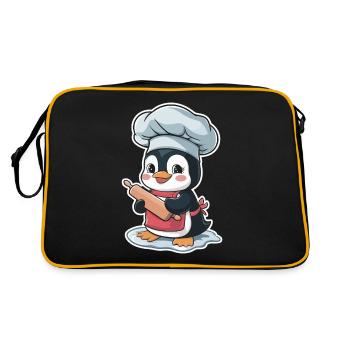 Cute penguin baker with rolling pin - Retro Bag - black/gold - Back