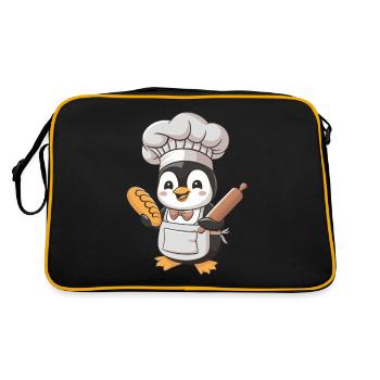 Cute penguin baker with bread and rolling pin - Retro Bag - black/gold - Back