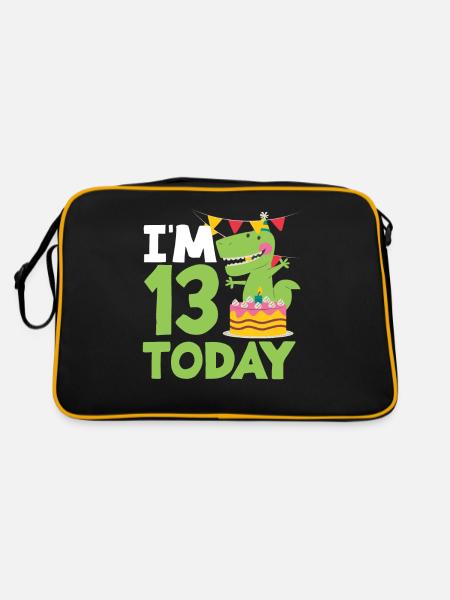 Ich Bin 13 Heute Geburtstag Dinosaurier - Retro Tasche - Schwarz/Gold - Hinten