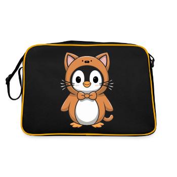 Penguin in cat costume with bow - Retro Bag - black/gold - Back