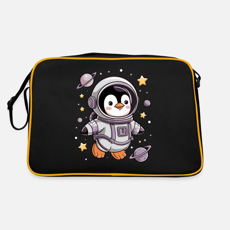 Cute penguin astronaut in space Retro Bag