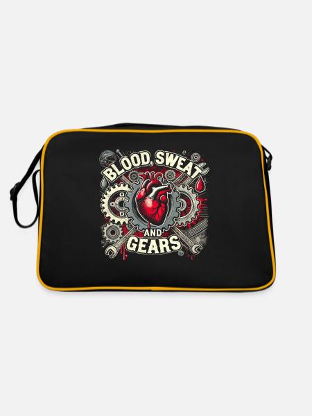 Blut, Schweiß und Zahnräder - Retro Tasche - Schwarz/Gold - Hinten