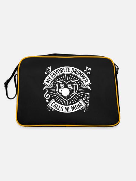 Mein Lieblingsschlagzeuger nennt mich Mama - Retro Tasche - Schwarz/Gold - Hinten
