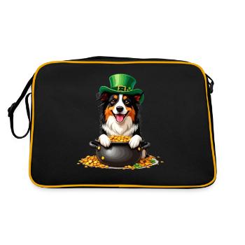 Border Collie St. Patricks Day Outfit Hunde - Retro Tasche - Schwarz/Gold - Hinten