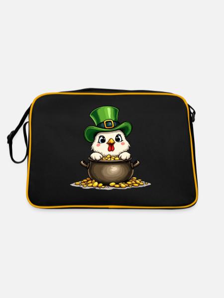 Huhn St. Patricks Day Outfit Hühner - Retro Tasche - Schwarz/Gold - Hinten