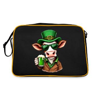 Kuh St. Patricks Day Bier Outfit Landwirt Kühe - Retro Tasche - Schwarz/Gold - Hinten