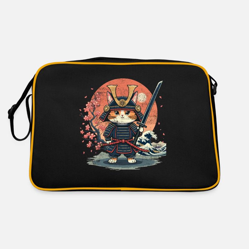 Samurai Katze, Japanische Kunst Katze Retro Tasche