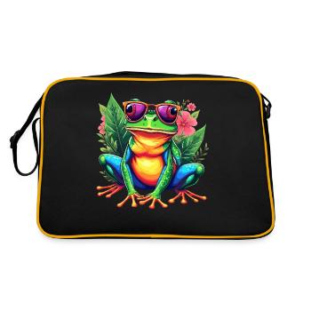 Frosch, Digitale Kunst, Bunter Frosch - Retro Tasche - Schwarz/Gold - Hinten