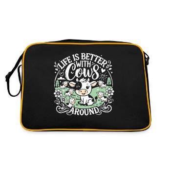 Das Leben ist besser, wenn Kühe da sind - Retro Tasche - Schwarz/Gold - Hinten