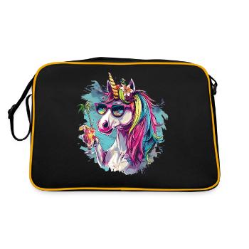 Buntes Erfrischendes Cocktail Einhorn - Retro Tasche - Schwarz/Gold - Hinten