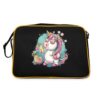 Buntes Erfrischendes Cocktail Einhorn - Retro Tasche - Schwarz/Gold - Hinten