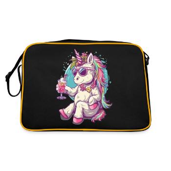 Buntes Erfrischendes Cocktail Einhorn - Retro Tasche - Schwarz/Gold - Hinten