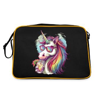 Buntes Erfrischendes Cocktail Einhorn - Retro Tasche - Schwarz/Gold - Hinten
