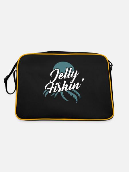 Jelly Fishin' - Cooles Quallendesign - Retro Tasche - Schwarz/Gold - Hinten