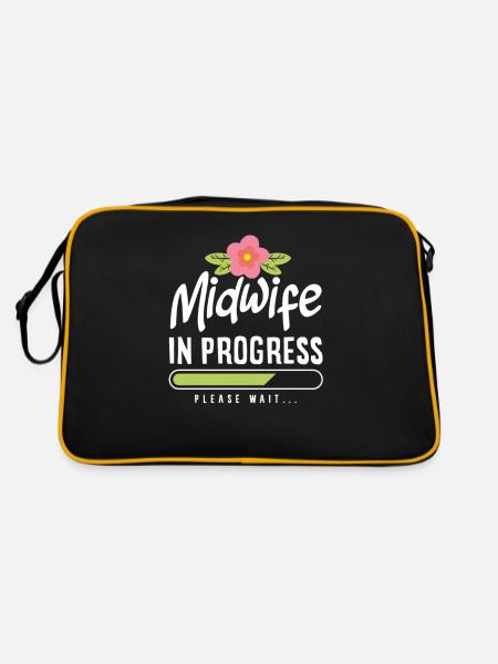Midwife on duty Please wait - Retro Bag - black/gold - Back