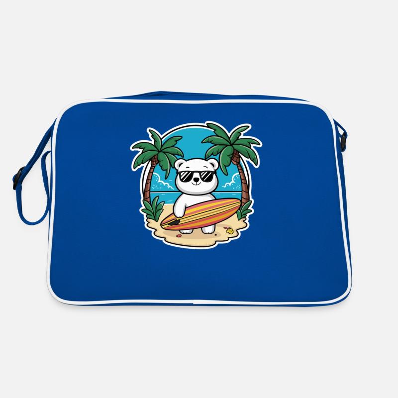 Ours polaire cool sur la plage avec planche de surf Sac Retro