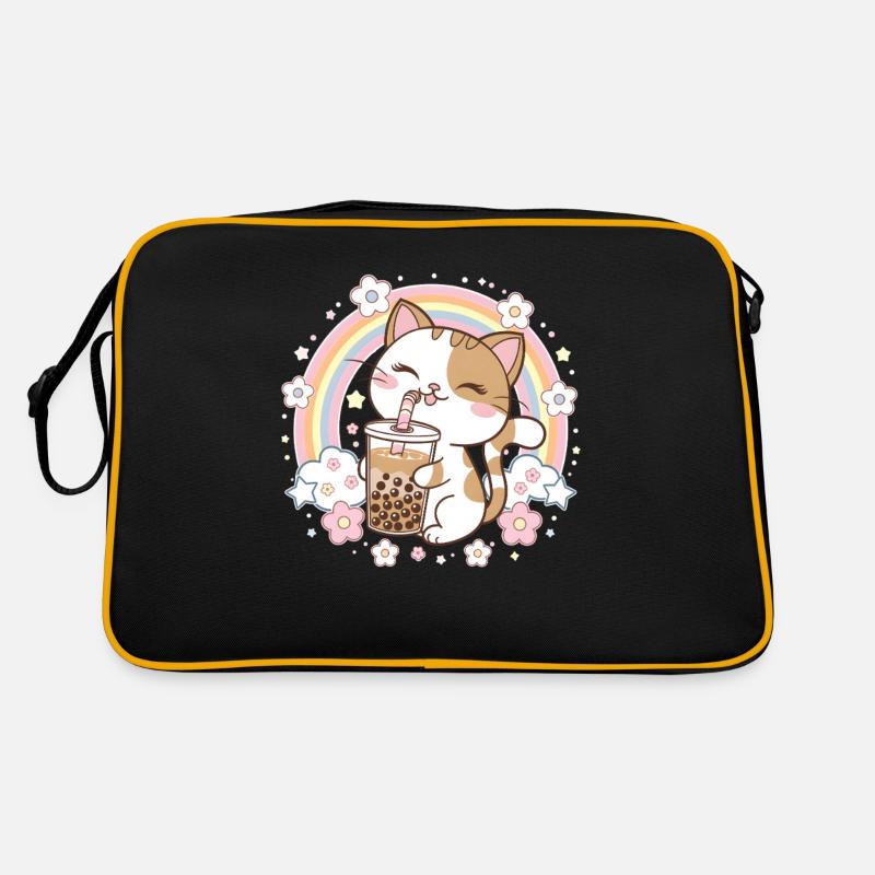 Mignon thé à bulles Chat arc-en-ciel Sac Retro