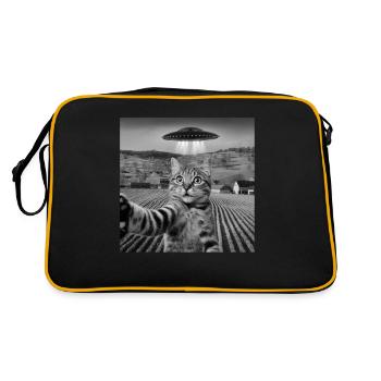 Alien-Begegnung Katze Selfie - Retro Tasche - Schwarz/Gold - Hinten