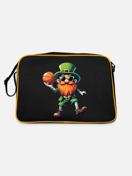 Basketball Leprechaun Sport St. Patrick's Day - Retro Tasche - Schwarz/Gold - Hinten