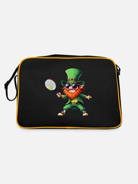 Tennis Leprechaun Sport St. Patrick's Day - Retro Tasche - Schwarz/Gold - Hinten