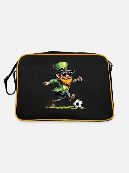 Fussball Leprechaun Sport St. Patrick's Day - Retro Tasche - Schwarz/Gold - Hinten