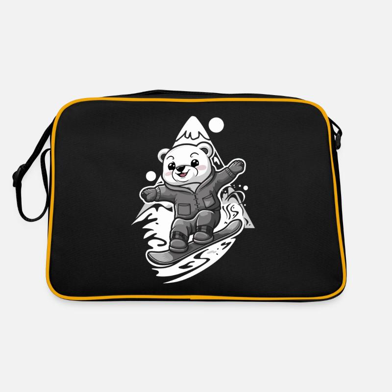 Snowboarding bear in the mountains Retro Bag