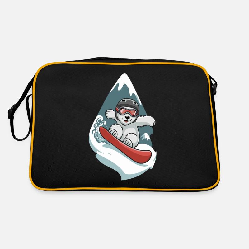 Schneebär auf Snowboard Abenteuer Retro Tasche