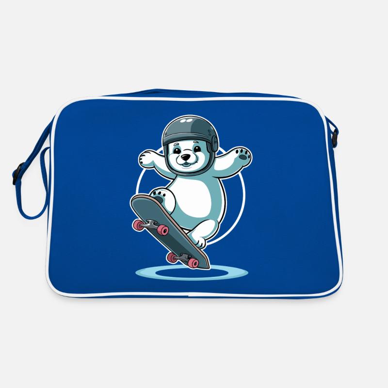 Skateboardfahrender Eisbär Mit Helm Retro Tasche