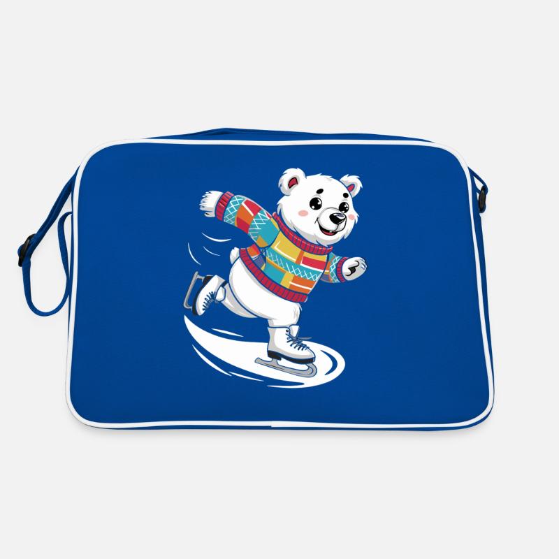 Niedlicher Eisbär Eislaufen im bunten Pullover Retro Tasche