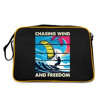 Kiteboarding Chasing Wind And Freedom Hang Gliding - Retro Tasche - Schwarz/Gold - Hinten