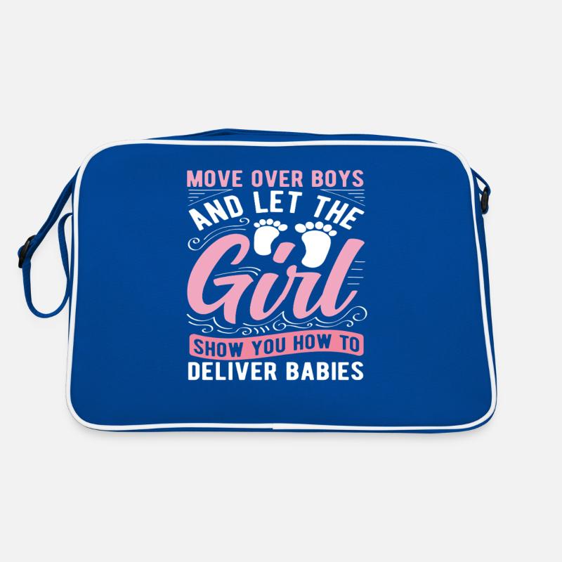 Hebamme Mädchen Zeigt Wie Man Babys Entbindet Retro Tasche