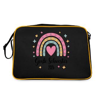Große Schwester 2026 Regenbogen - Retro Tasche - Schwarz/Gold - Hinten