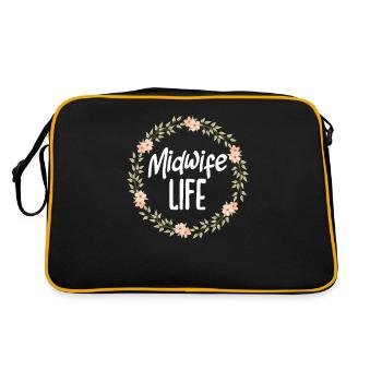 Midwife Life Flower Wreath Motif - Retro Bag - black/gold - Back
