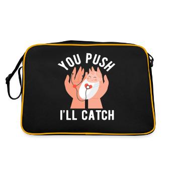 Hebamme Du Schiebst Ich Fange Humor - Retro Tasche - Schwarz/Gold - Hinten