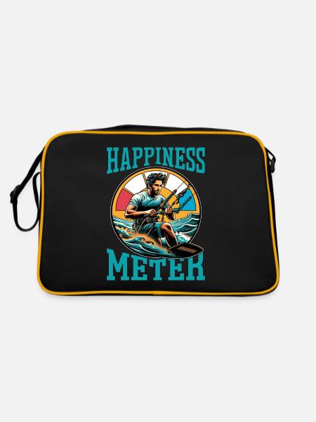 Kiteboarding Happiness Meter Water Sports Surfing - Retro Tasche - Schwarz/Gold - Hinten