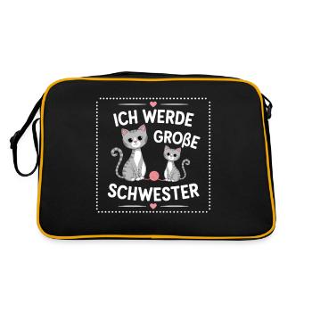 Ich werde eine große Schwester Katze Katzen - Retro Tasche - Schwarz/Gold - Hinten