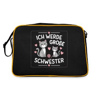 Ich werde eine große Schwester Katze Katzen - Retro Tasche - Schwarz/Gold - Hinten