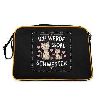 Ich werde eine große Schwester Katze Katzen - Retro Tasche - Schwarz/Gold - Hinten