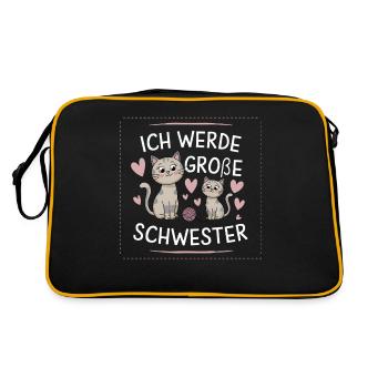 Ich werde eine große Schwester Katze Katzen - Retro Tasche - Schwarz/Gold - Hinten