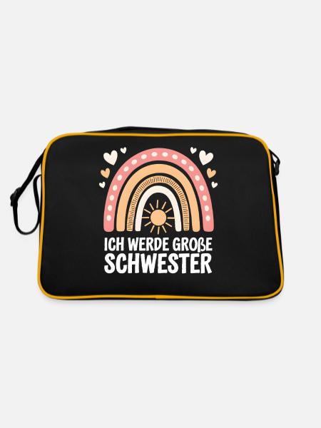 Ich Werde Große Schwester Regenbogen Boho - Retro Tasche - Schwarz/Gold - Hinten