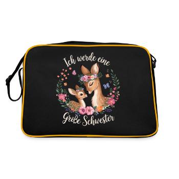Ich werde eine große Schwester Reh Rehe - Retro Tasche - Schwarz/Gold - Hinten