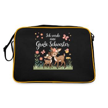 Ich werde eine große Schwester Reh Rehe - Retro Tasche - Schwarz/Gold - Hinten