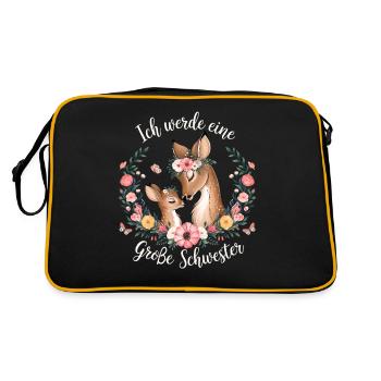 Ich werde eine große Schwester Reh Rehe - Retro Tasche - Schwarz/Gold - Hinten