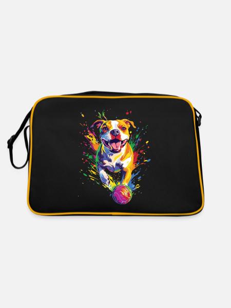 Staffordshire Bullterrier - Retro Tasche - Schwarz/Gold - Hinten