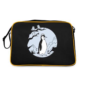 Bird watching with penguin in the mountains - Retro Bag - black/gold - Back
