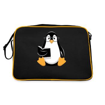 Reading Penguin With Glasses Illustration - Retro Bag - black/gold - Back