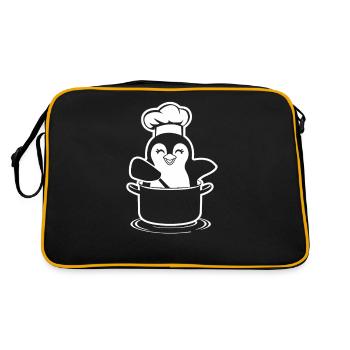 Cheerful cooking penguin in cooking pot - Retro Bag - black/gold - Back