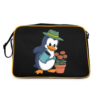 Penguin Gardener With Watering Can In Action - Retro Bag - black/gold - Back