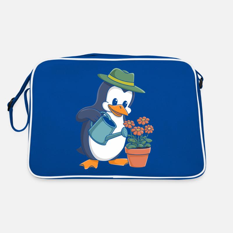 Penguin Gardener With Watering Can In Action Retro Bag