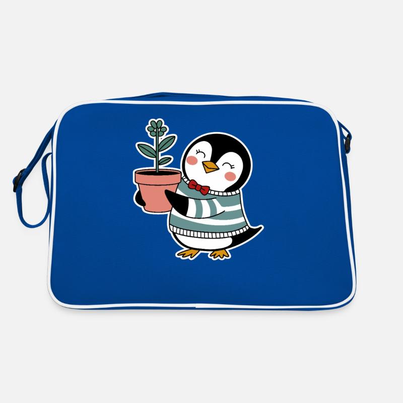 Jardinier pingouin joyeux avec fleur Sac Retro